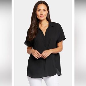 NWT NYDJ Sz 2X Womens Black Short Sleeve Light Plus Becky Blouse Top Ret $79!